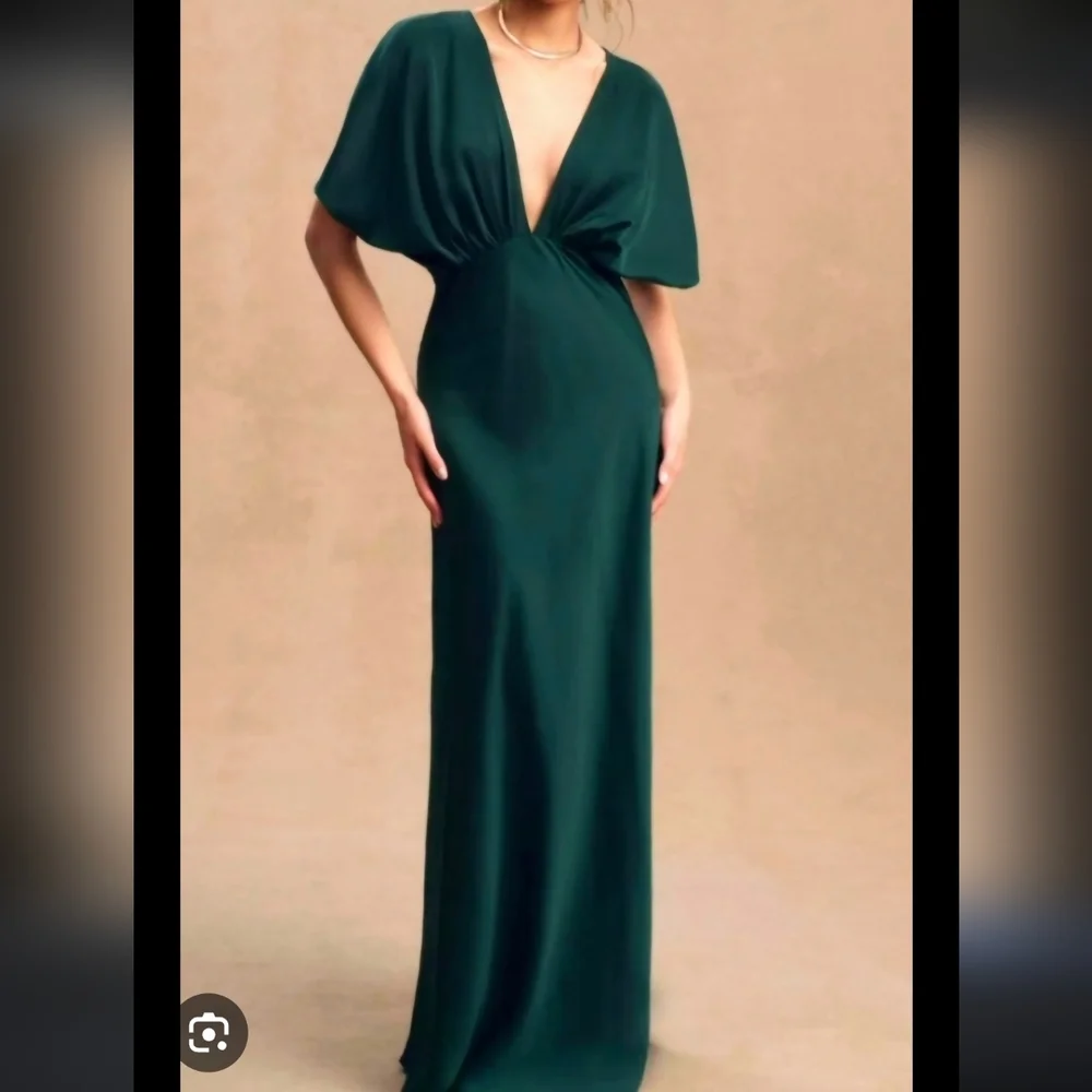 bhldn amelia satin maxi dress Amelia Deep-V Flutter-Sleeve Satin A-Line Gown by BHLDN in Brown, Women's Size: 2XS